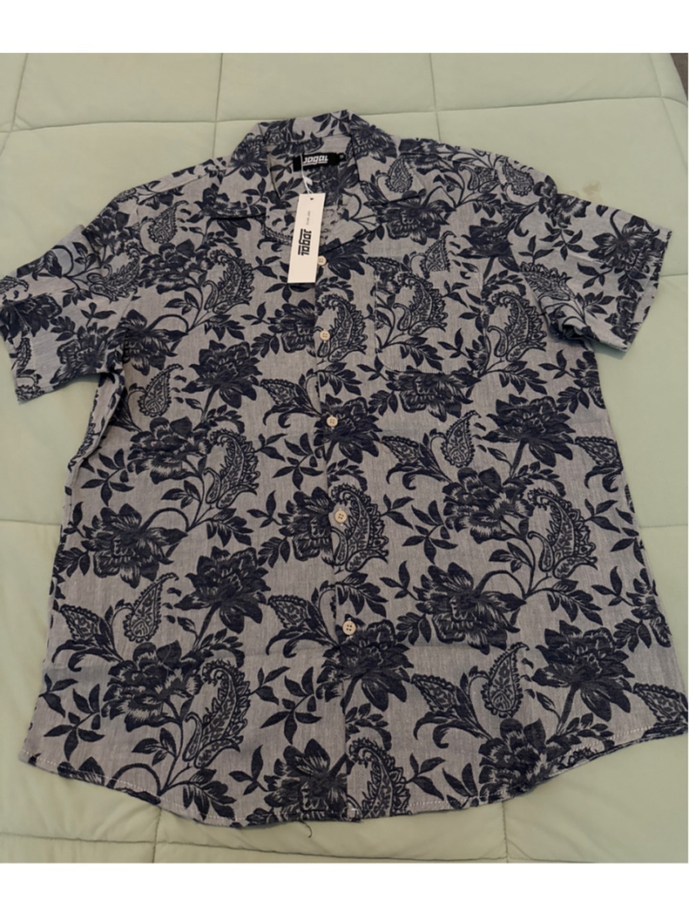 #0248 - Men's JOGAL Blue Navy Floral Casual Button Down Shirt M